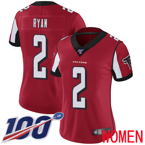 Atlanta Falcons Limited Red Women Matt Ryan Home Jersey NFL Football #2 100th Season Vapor Untouchable